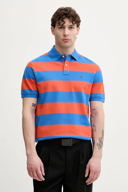 Поло хлопковое с эластаном Tommy Hilfiger, оранжевый