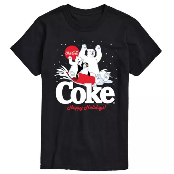 

Мужская футболка Coca-Cola "Счастливых праздников" с принтом санок Licensed Character, черный