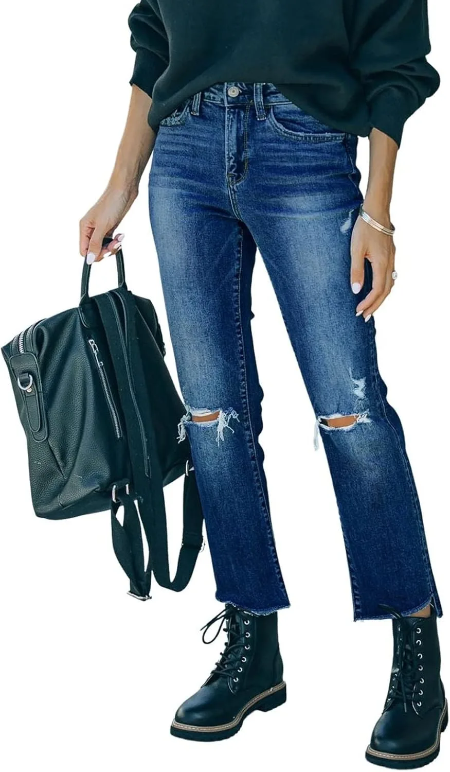 

Женские джинсы Boyfriend Straight Leg Ripped Crop CHARTOU