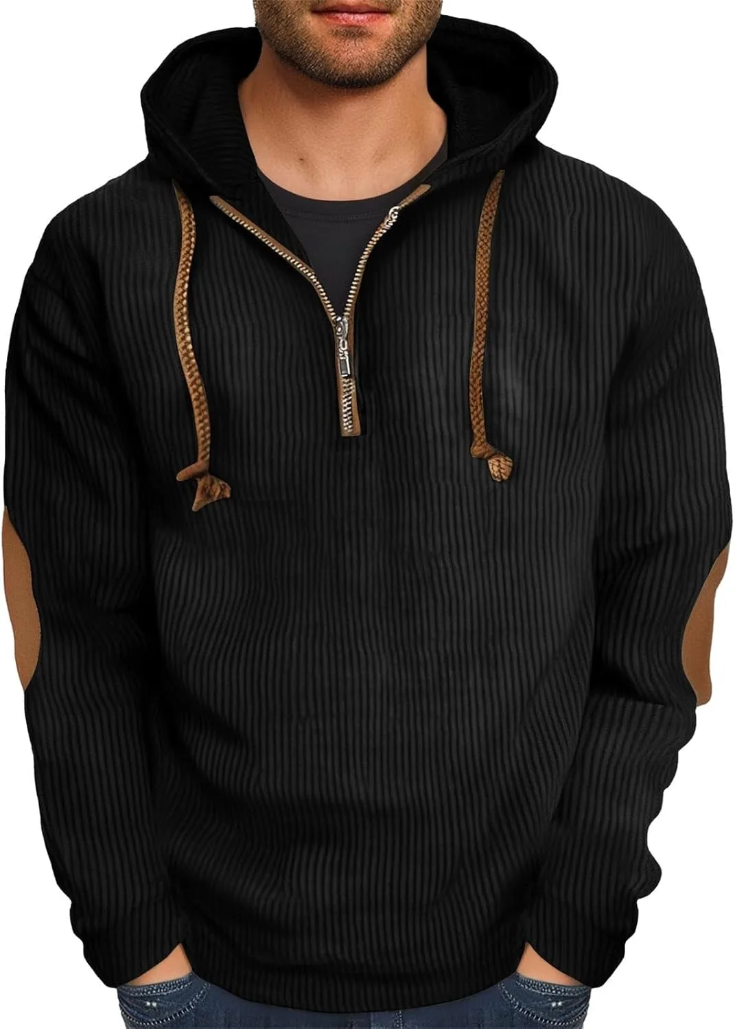 

Толстовка с капюшоном из вельвета для мужчин, на четверть молнии, с длинным рукавом