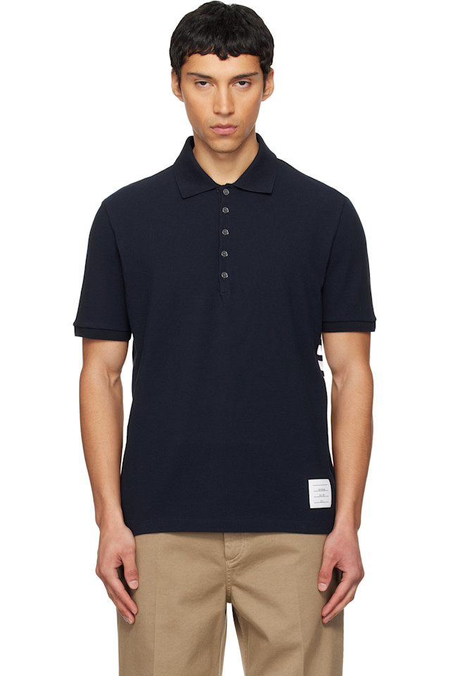 

Классическое поло пике с четырьмя полосами Thom Browne, темно-синий