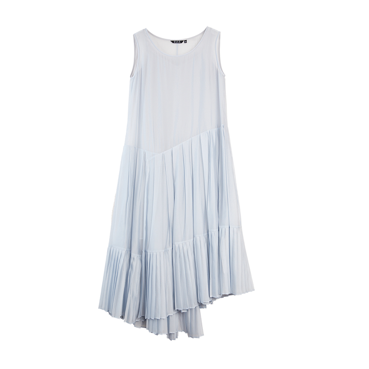 

ELLE Слип-платье Women's Gray Blue Crew Neck Moderate Long