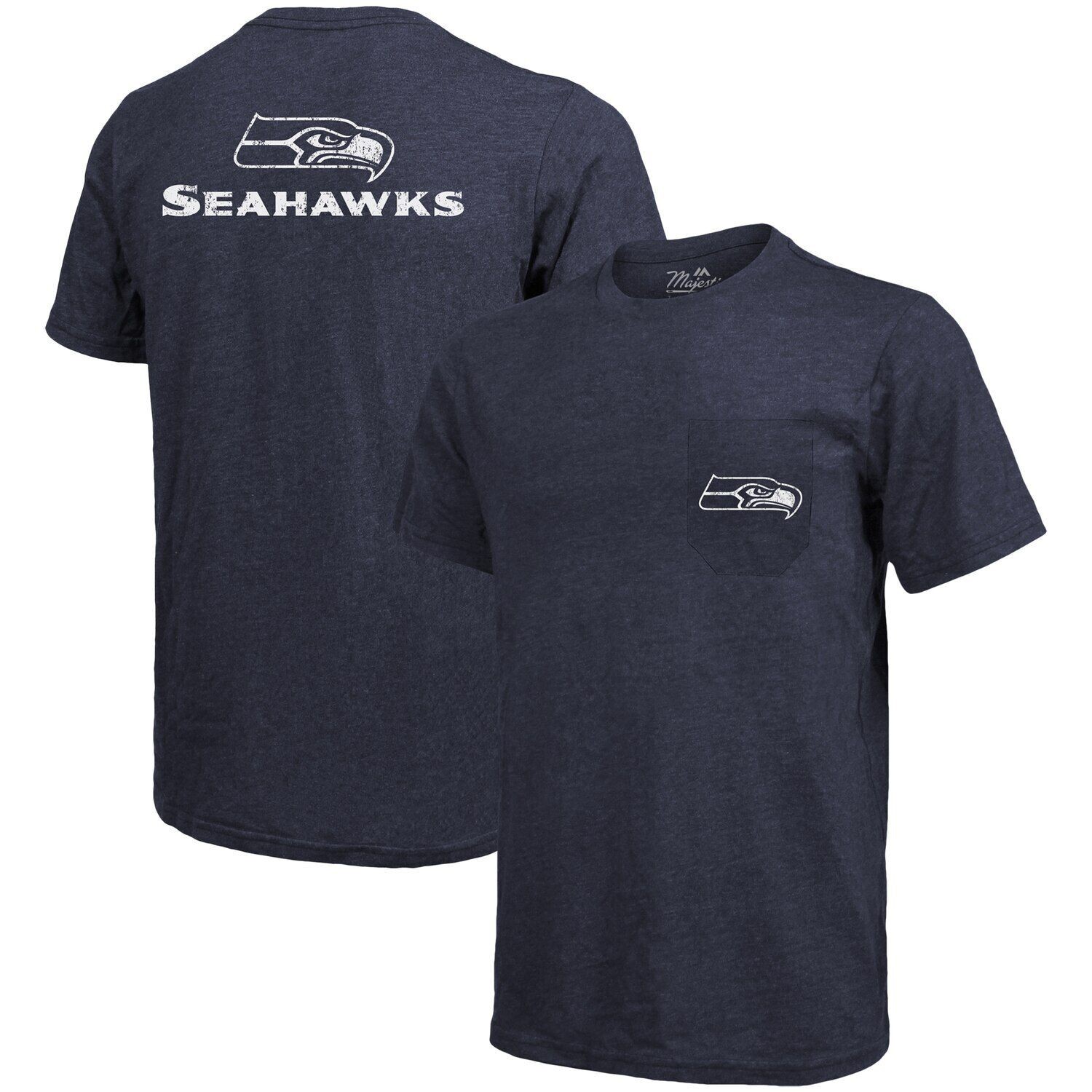 

Футболка с карманами Tri-Blend Threads Seattle Seahawks Threads - Темно-синий Majestic