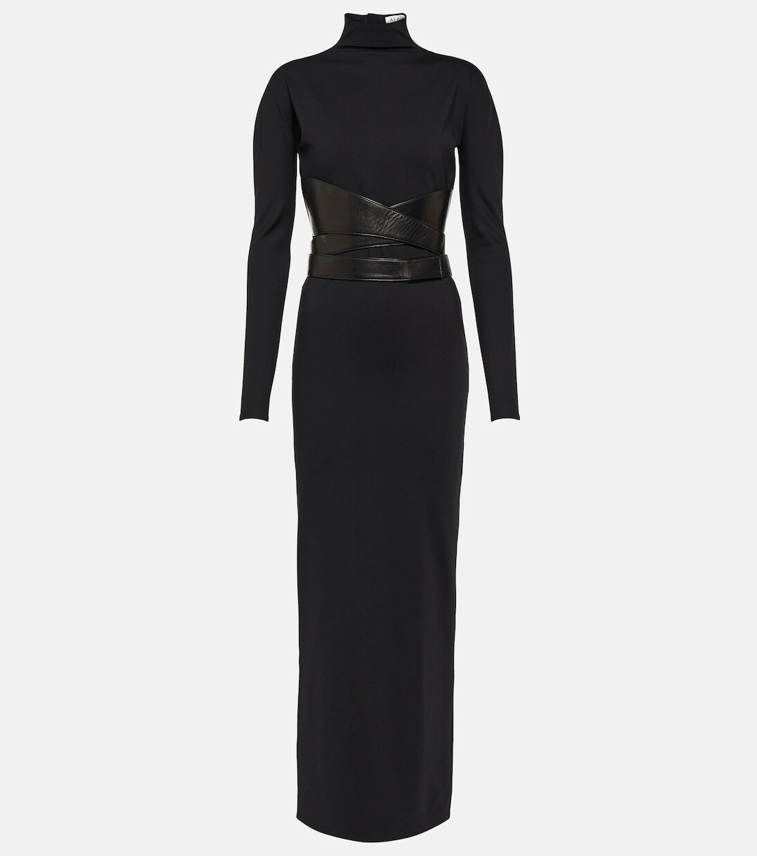 

Платье макси из джерси с кожаной отделкой Alaïa, черный
