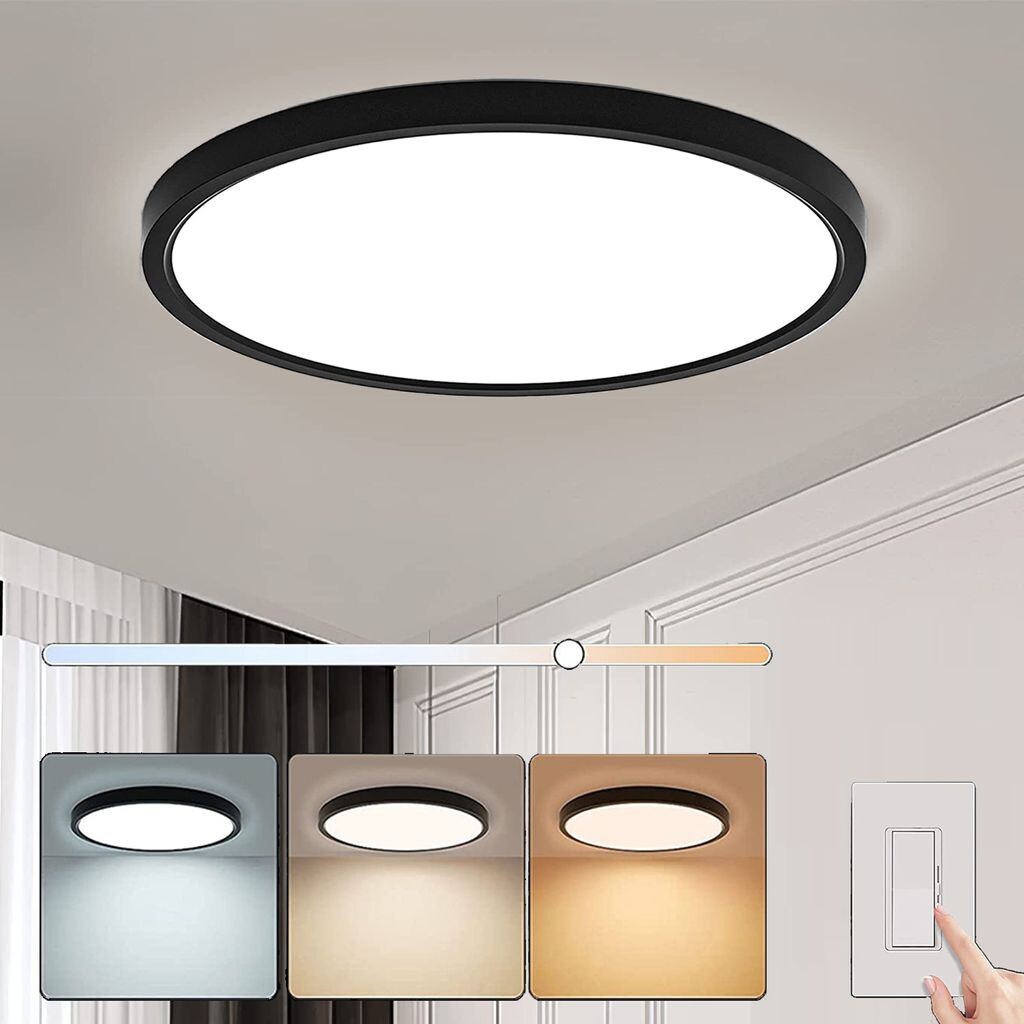 

Светодиодный потолочный светильник 38 Вт, 3-х цветовая температура, потолочный светильник, ультратонкая световая панель для гостиной, спальни, прихожей, 40x2,3 см, черный ROSNEK