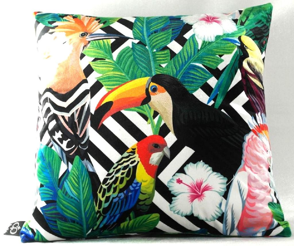 

Роскошная подушка Casa Padrino Miami Parrots & Flowers черный/белый/разноцветный 45 x 45 см - тончайшая бархатная ткань - декоративная подушка для гостиной