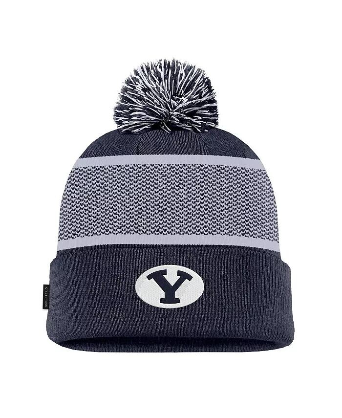 

Мужская темно-синяя вязаная шапка BYU Cougars 2024 Sideline Peak с манжетами и помпоном Nike