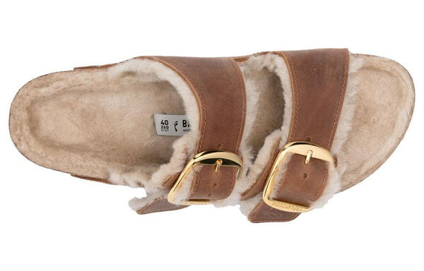 Тапочки arizona big buckle shearling oiled leather narrow fit 'cognac' Birkenstock, коричневый — фото 3