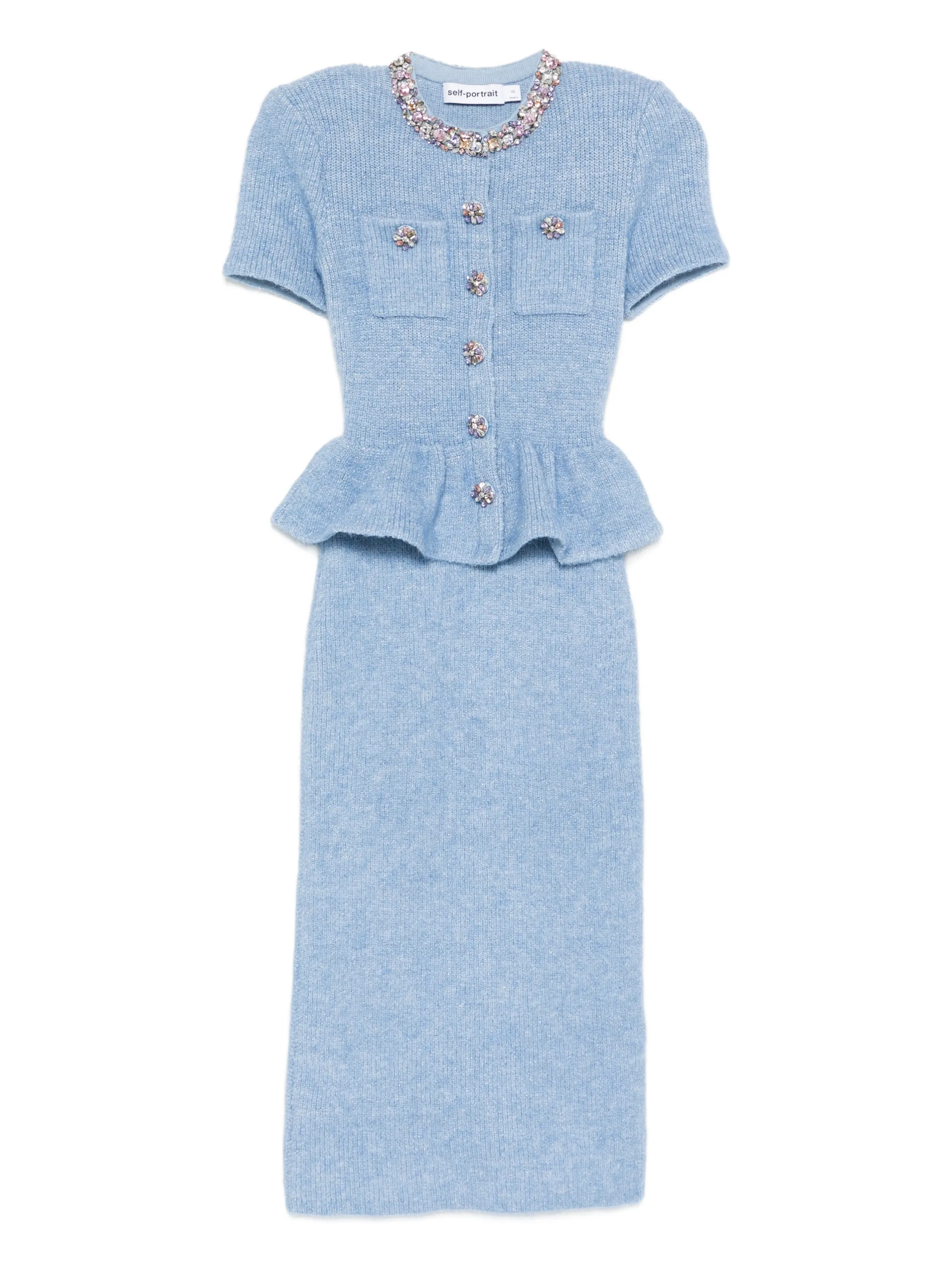 

Платье миди с баской на талии Self-Portrait, синий