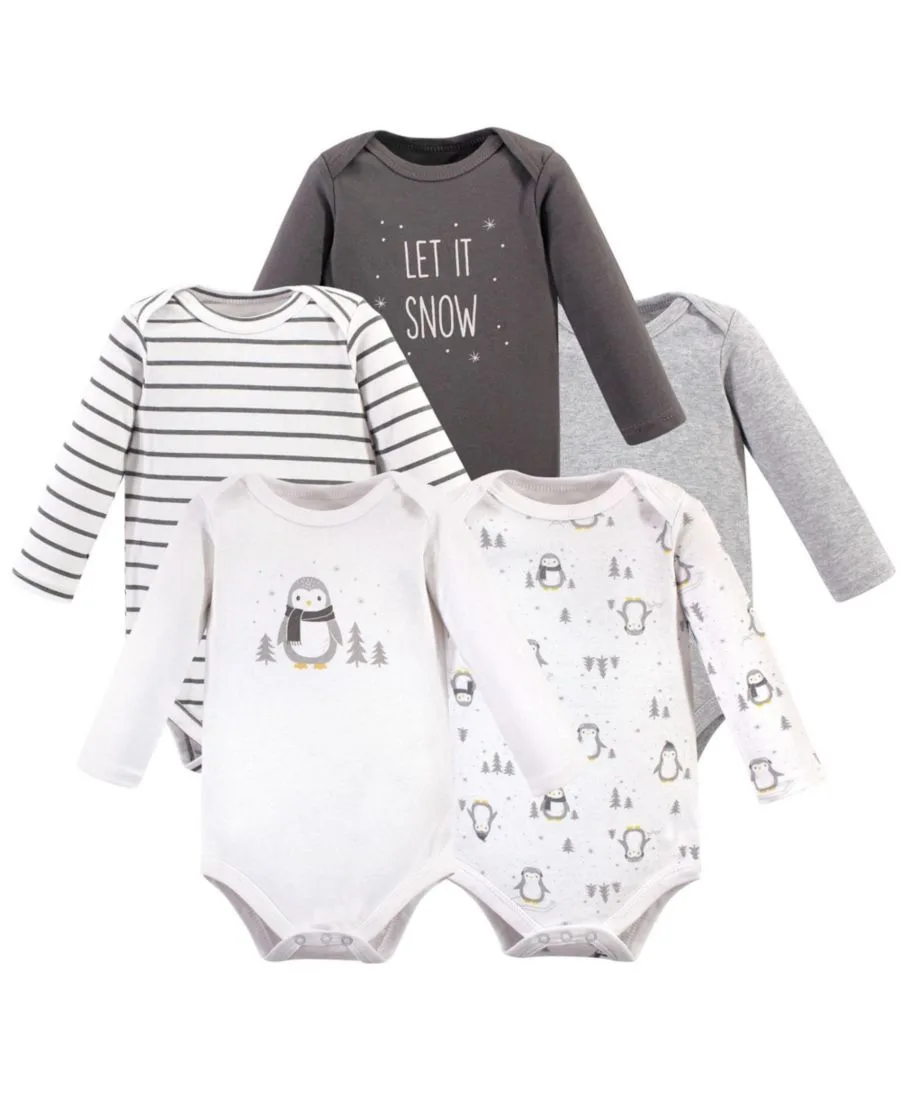 Мягкие хлопковые боди с длинными рукавами, комплект из 5 штук Hudson Baby, серый penguin