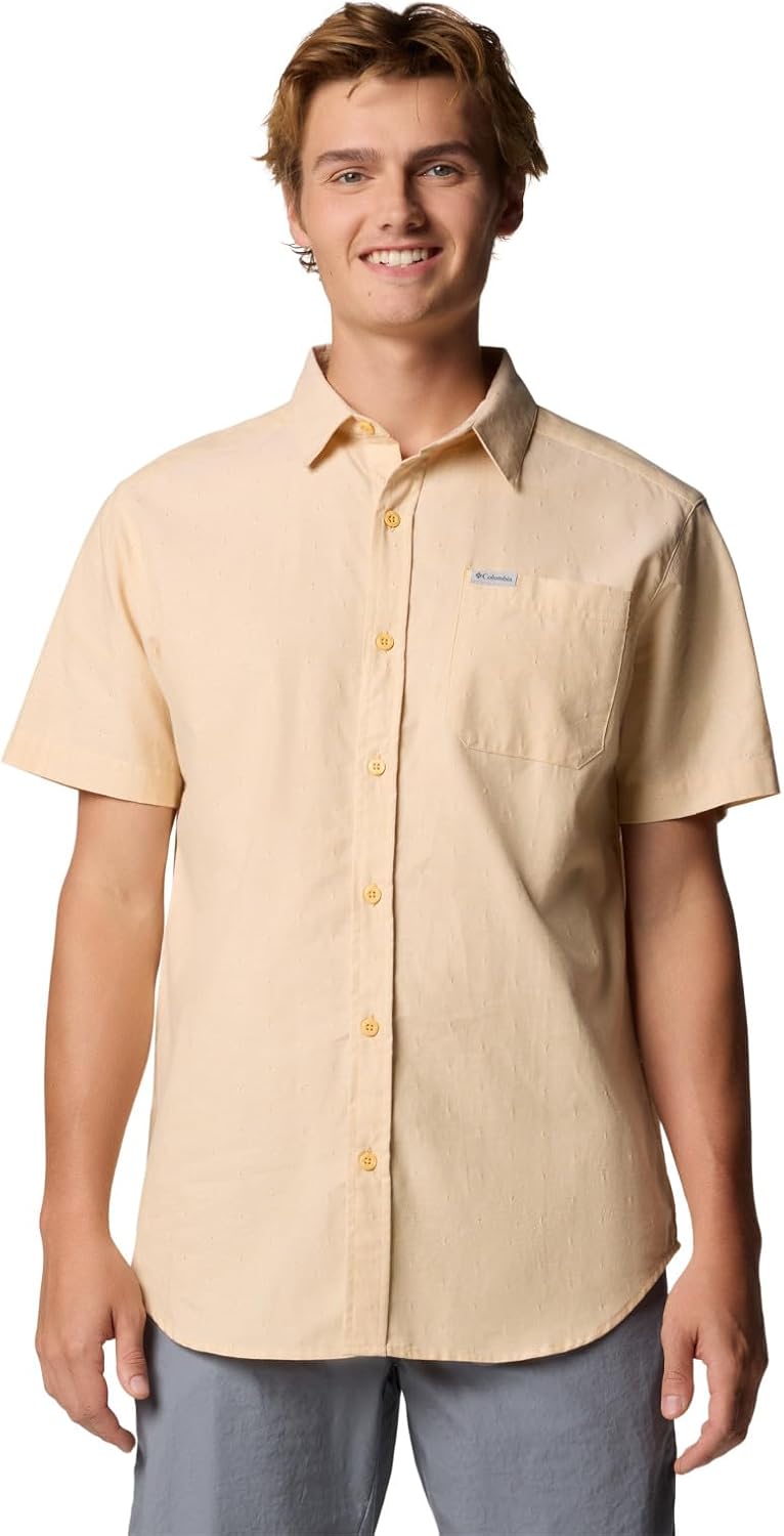 

Columbia мужская рубашка с коротким рукавом Rapid Rivers, Sand Dune Diamond Dobby Chambray