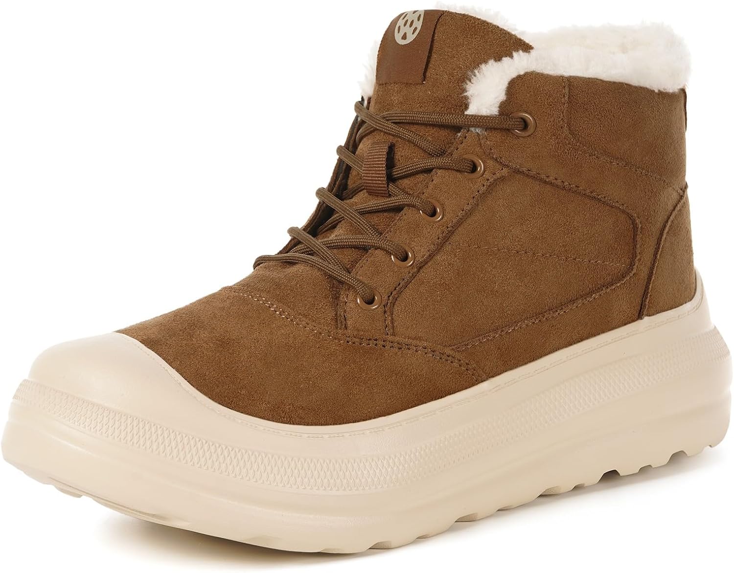 

Женские и мужские зимние снегоступы Eagsouni, утепленные мехом, ботильоны до щиколотки, водоотталкивающие, из замши и кожи, на платформе, с шнуровкой, для активного отдыха на улице, коричневый