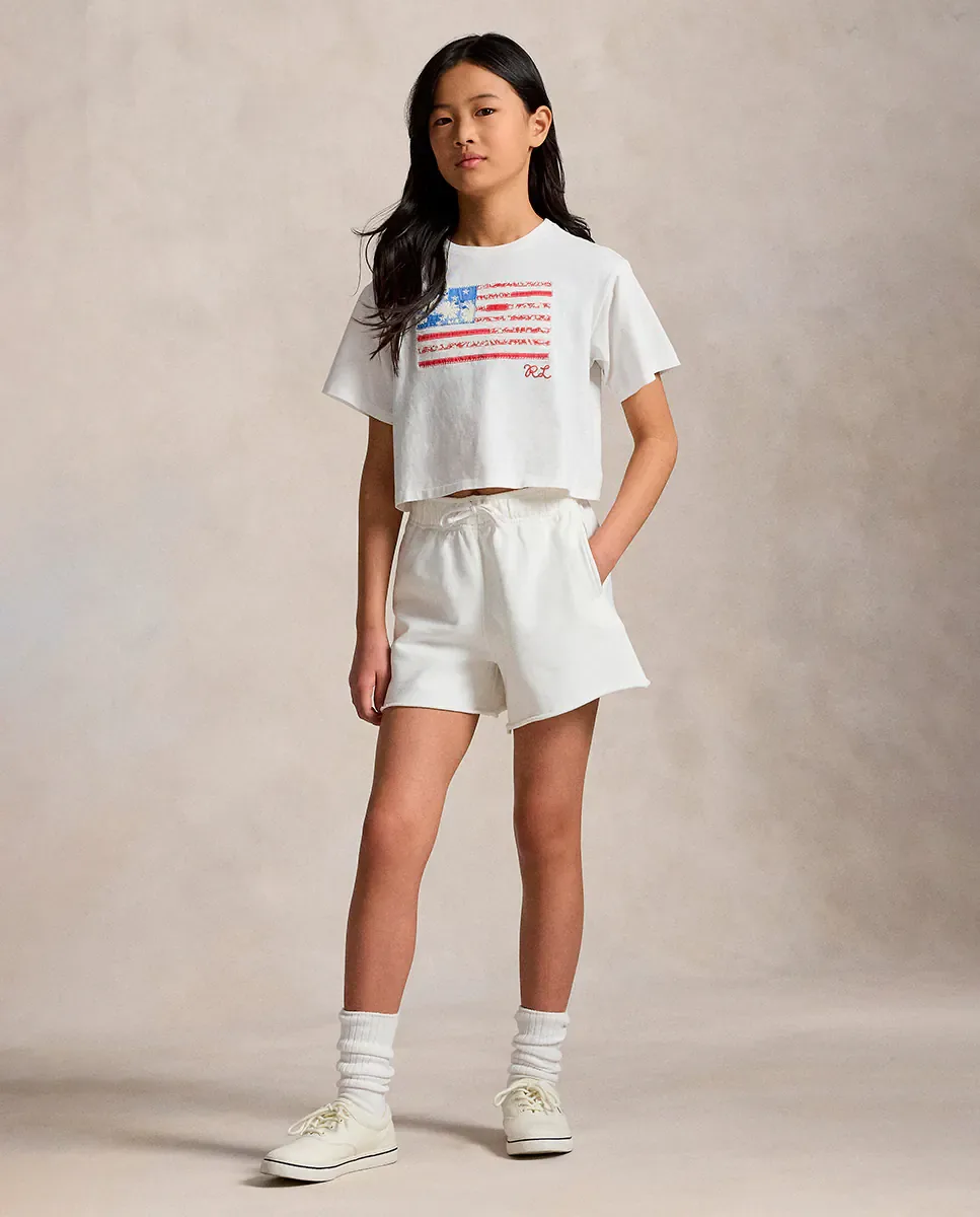 Детская трикотажная футболка из хлопка с флагом Polo Ralph Lauren, белый — фото 2
