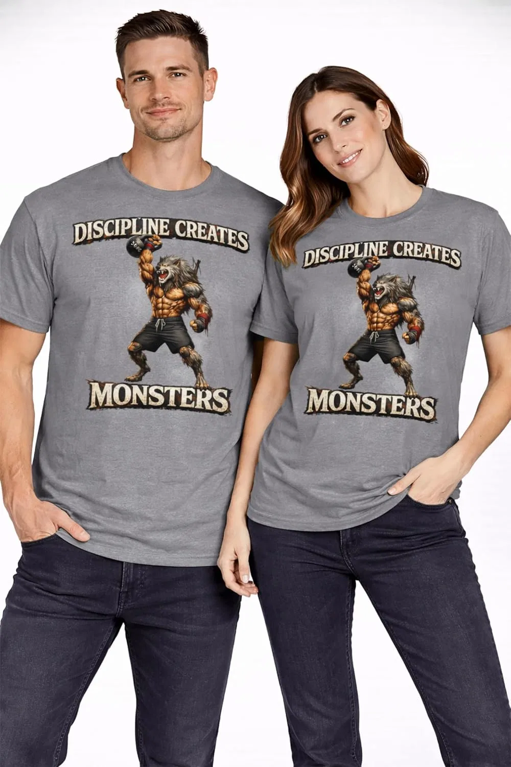 Футболка с принтом Discipline Creates Monsters, GENERIC, Heather Heavy Metal — фото 2