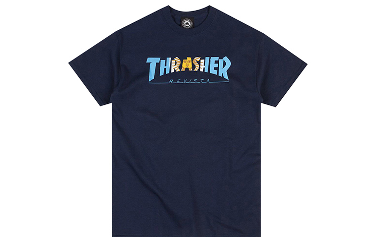 

Thrasher Футболка с круглым вырезом, свободного кроя, прямая, с короткими рукавами, US Version Unisex Blue