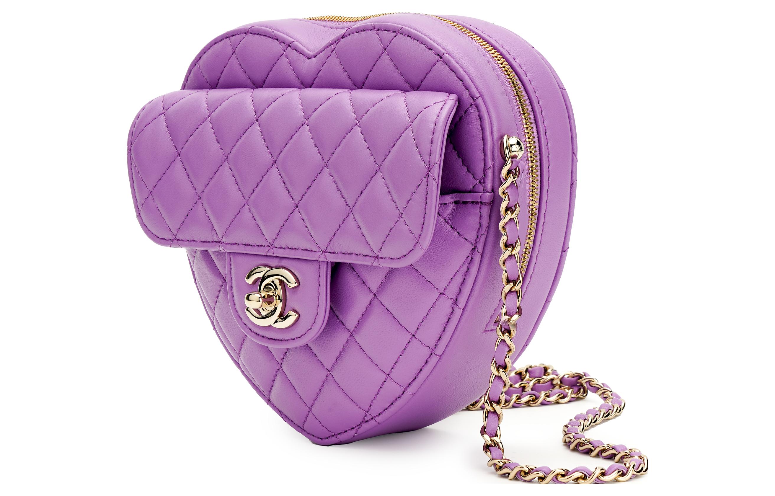 CHANEL Сумка-сердце из овчины на цепочке через плечо женская фиолетовая — фото 3