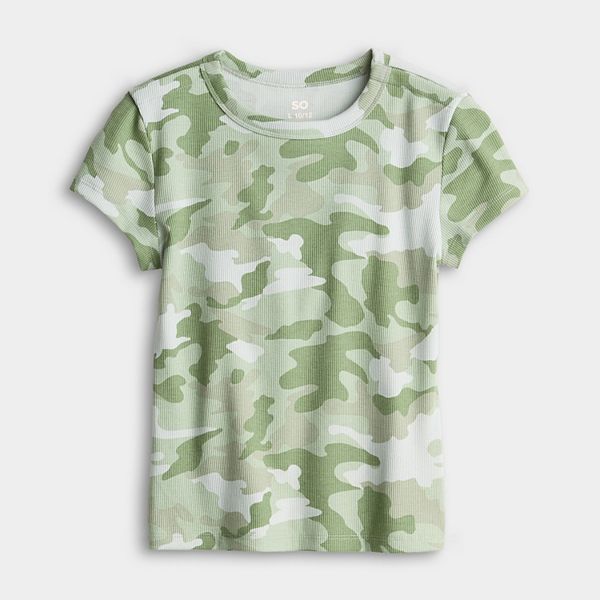 

Детская футболка с коротким рукавом и принтом, размеры 7-16 So, Green Camo