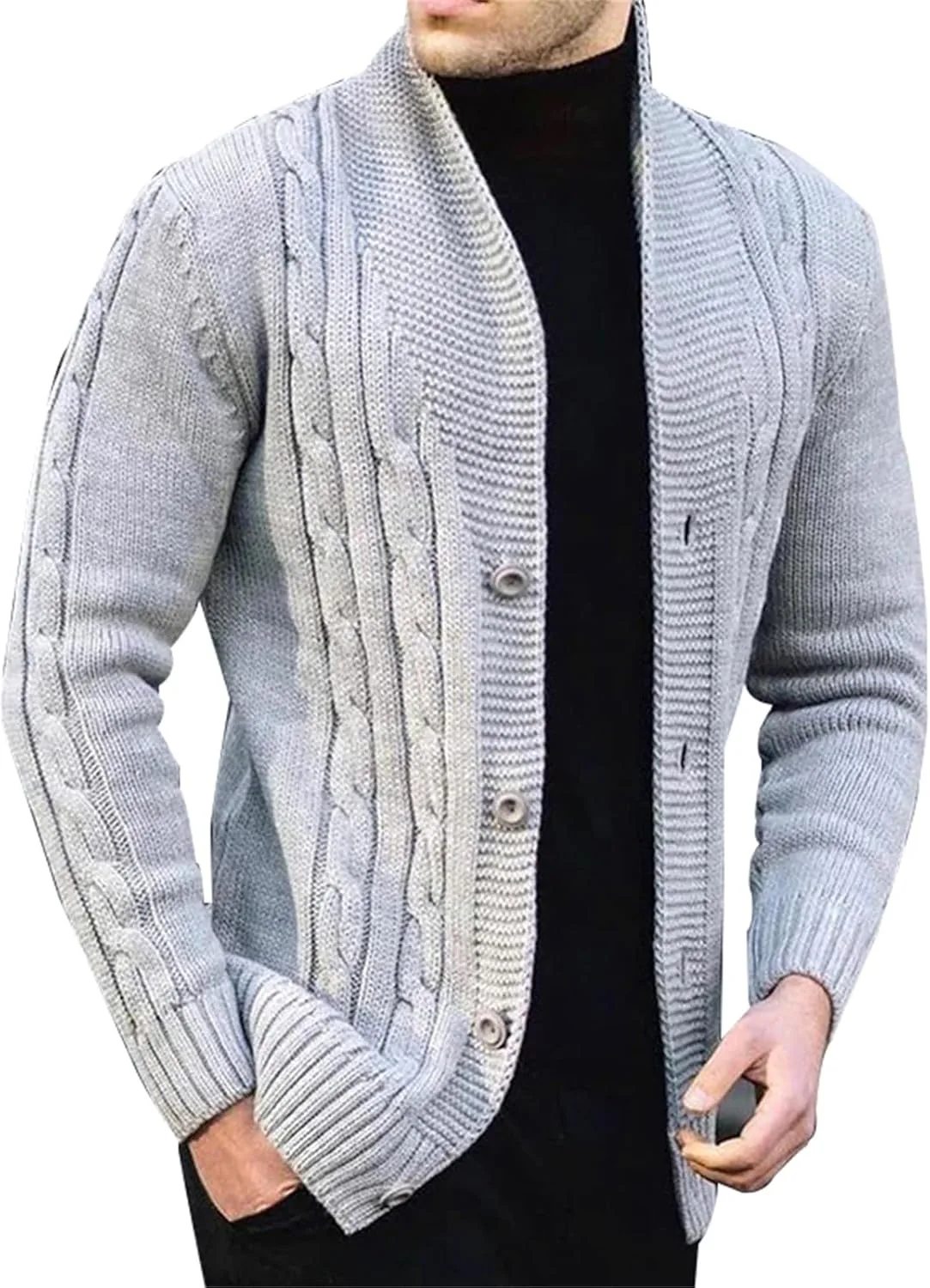 

Мужской кардиган с воротником стойкой и пуговицами