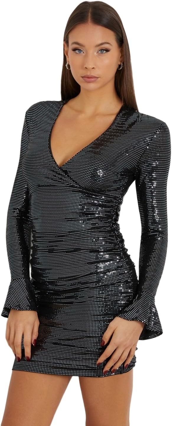 

GUESS Женское платье Britney с длинными рукавами, реверсивное, Gunmetal Multi