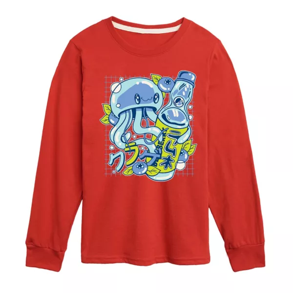 

Футболка с длинными рукавами и рисунком медузы ramune для мальчиков 8–20 лет Licensed Character, красный