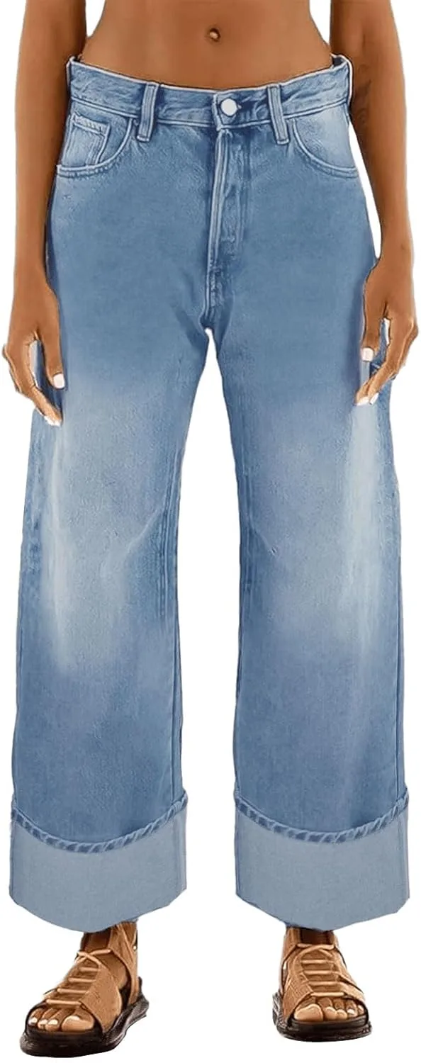 

Женские джинсы с высокой талией и широкими штанинами Djeanxa