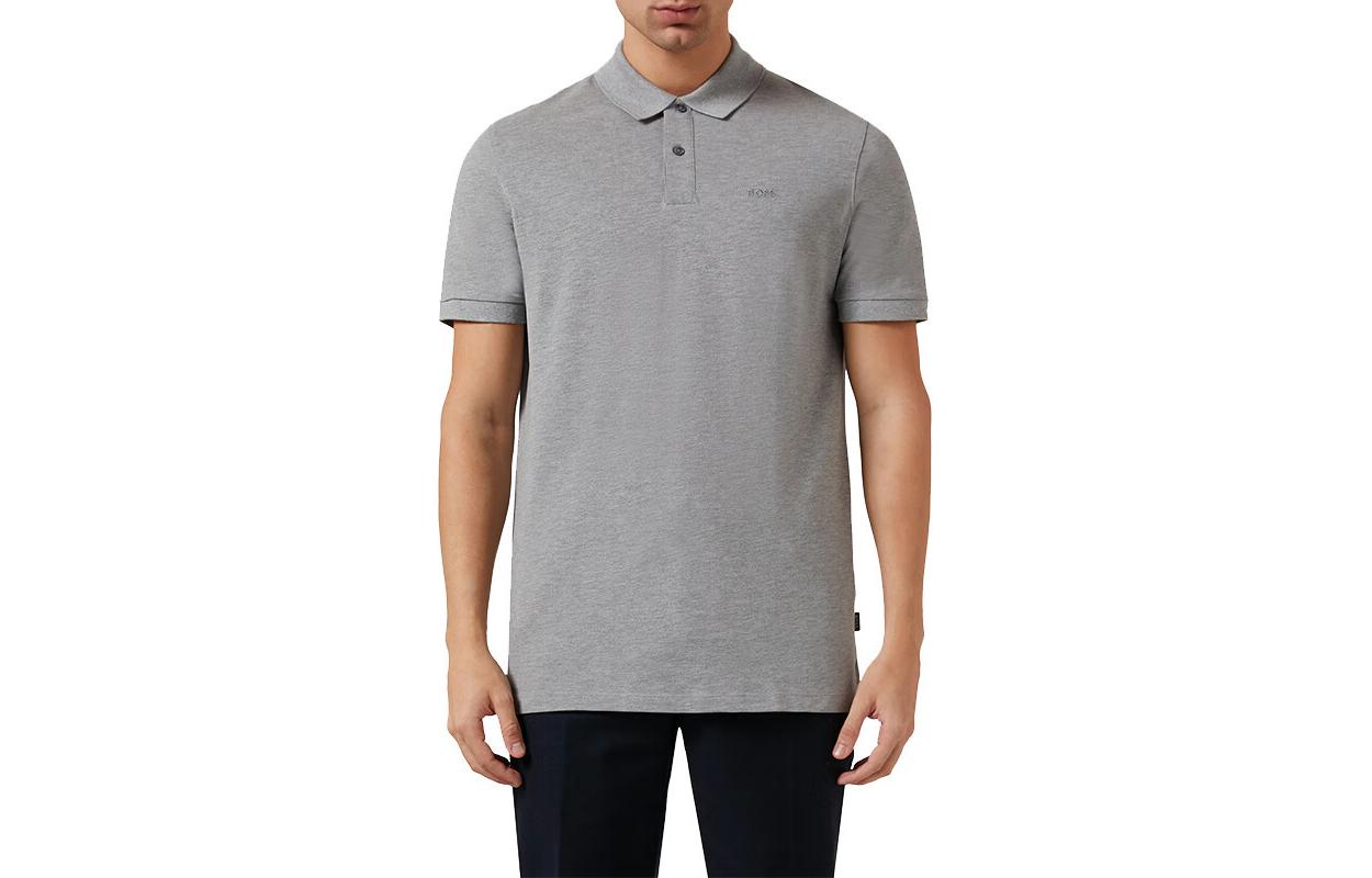 

Футболка поло с вышитым логотипом Boss, меланжевый эффект, из органического хлопка HUGO BOSS, серая