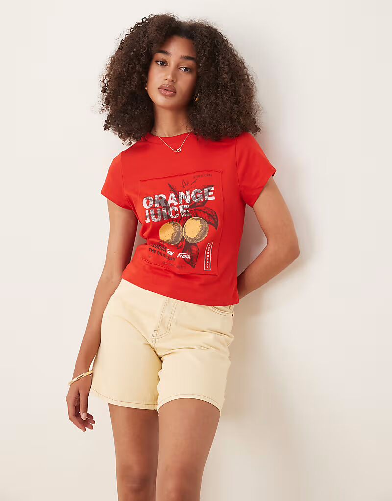 

Футболка ASOS DESIGN Baby с аппликацией апельсинов красного цвета