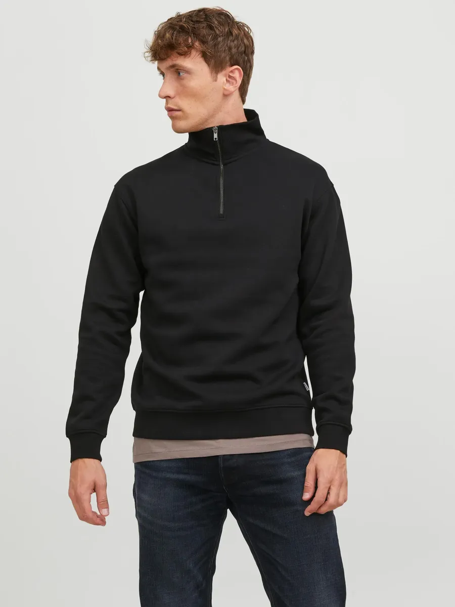 

Толстовка Jack & Jones "JJEBRADLEY SWEAT HALF ZIP NOOS", с воротником стойкой, черный