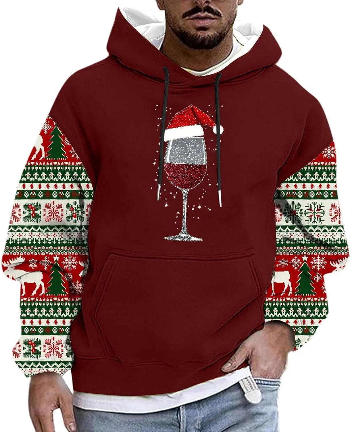 

Мужской худи с длинным рукавом и принтом для рождественской вечеринки