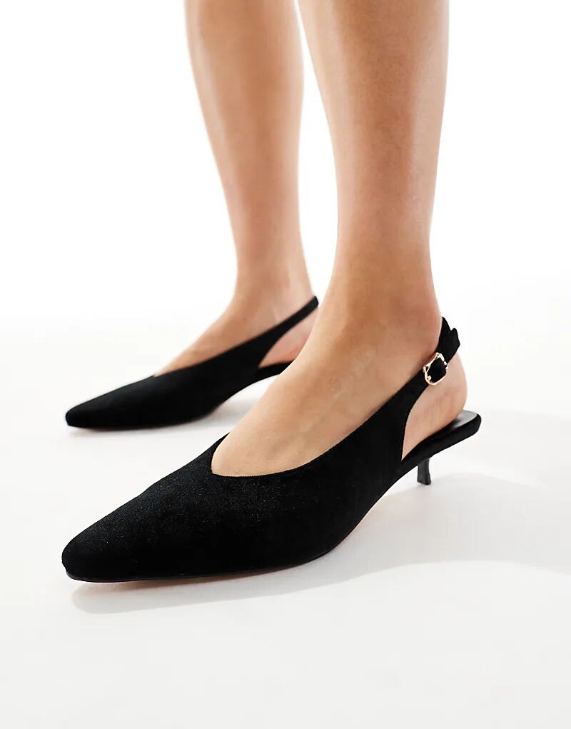 Черные бархатные туфли на каблуке с пяткой на маленьком каблуке Schuh Soraya