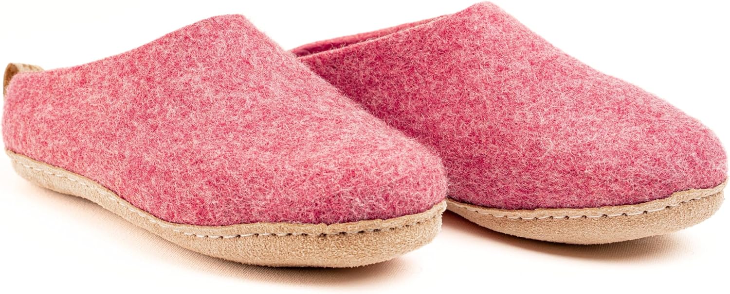 Домашние тапочки с открытой пяткой Woolly и кожаной подошвой, Премиальная новозеландская шерсть, Ручная работа с итальянским дизайном, Мягкие, дышащие и не имеющие запаха Woolly'S, розовый — фото 3