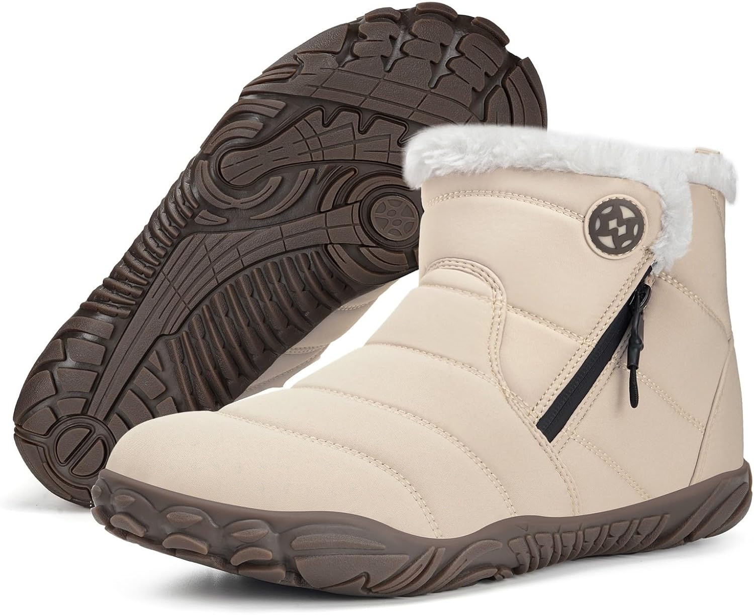 

Женские и мужские ботинки без каблука, зимние ботинки для снега, теплые укороченные ботильоны, с нулевым перепадом подошвы, с широкой носковой частью, с меховой подкладкой, для улицы, кроссовки Hsyooes, бежевый