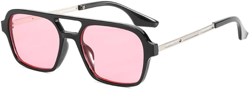 

Ретро-солнцезащитные очки с двойной перемычкой, квадратной формы, модные женские, с прозрачными линзами цвета океана, защита от УФ-излучения UV400, модные мужские, с металлическими полыми линзами UATXTAU, Black Pink