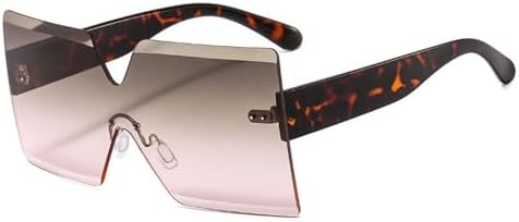 

Женские солнцезащитные очки без оправы, большие солнцезащитные очки с защитой от УФ-излучения UV400, модные очки для женщин, леопардовый принт, коричнево-розовый цвет MTZJH, One Color