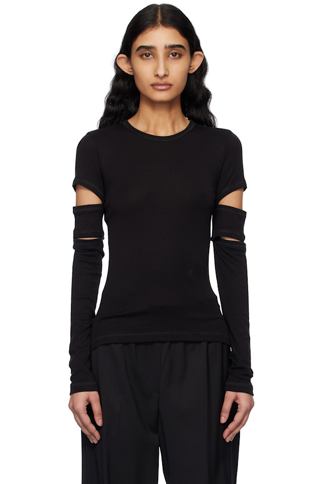 

Рваная футболка с длинным рукавом Helmut Lang, черный
