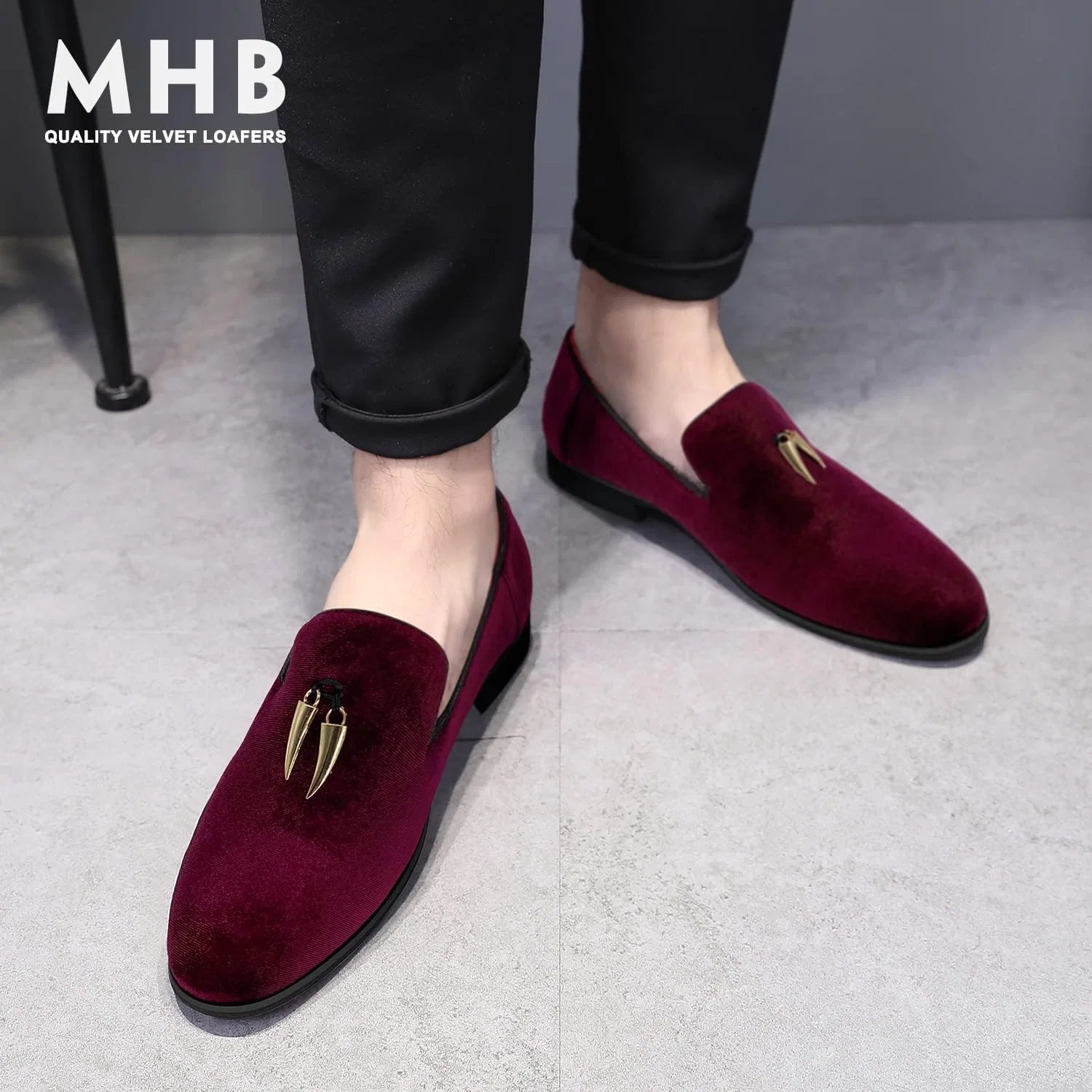 Мужские лоферы MHB Penny Slip-On из бархата и замши, туфли-слипоны с блестками, в стиле смокинга, Burgundy — фото 2
