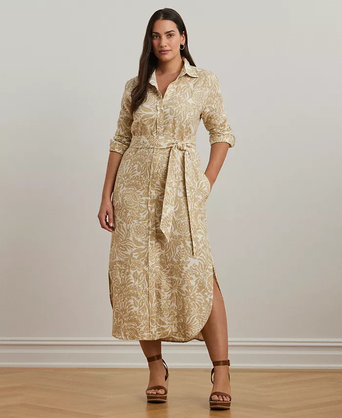 

Плюс сайз 100% льняное платье-рубашка с цветочным принтом Lauren Ralph Lauren, мультиколор