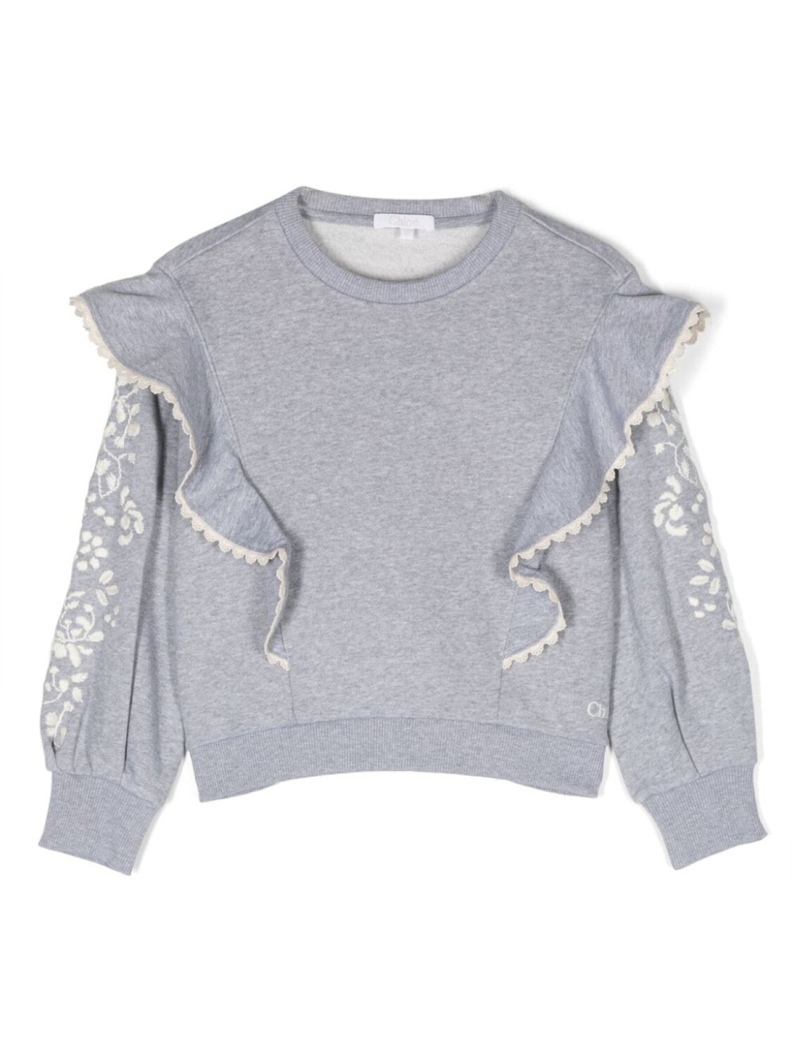 

Chloé Kids толстовка с оборками и цветочной вышивкой, серый