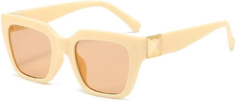 

Квадратные солнцезащитные очки однотонного цвета для мужчин и женщин, с гладкой поверхностью и защитой от УФ-излучения UV400 PUB, Rice Yellow Frame Tea Slice