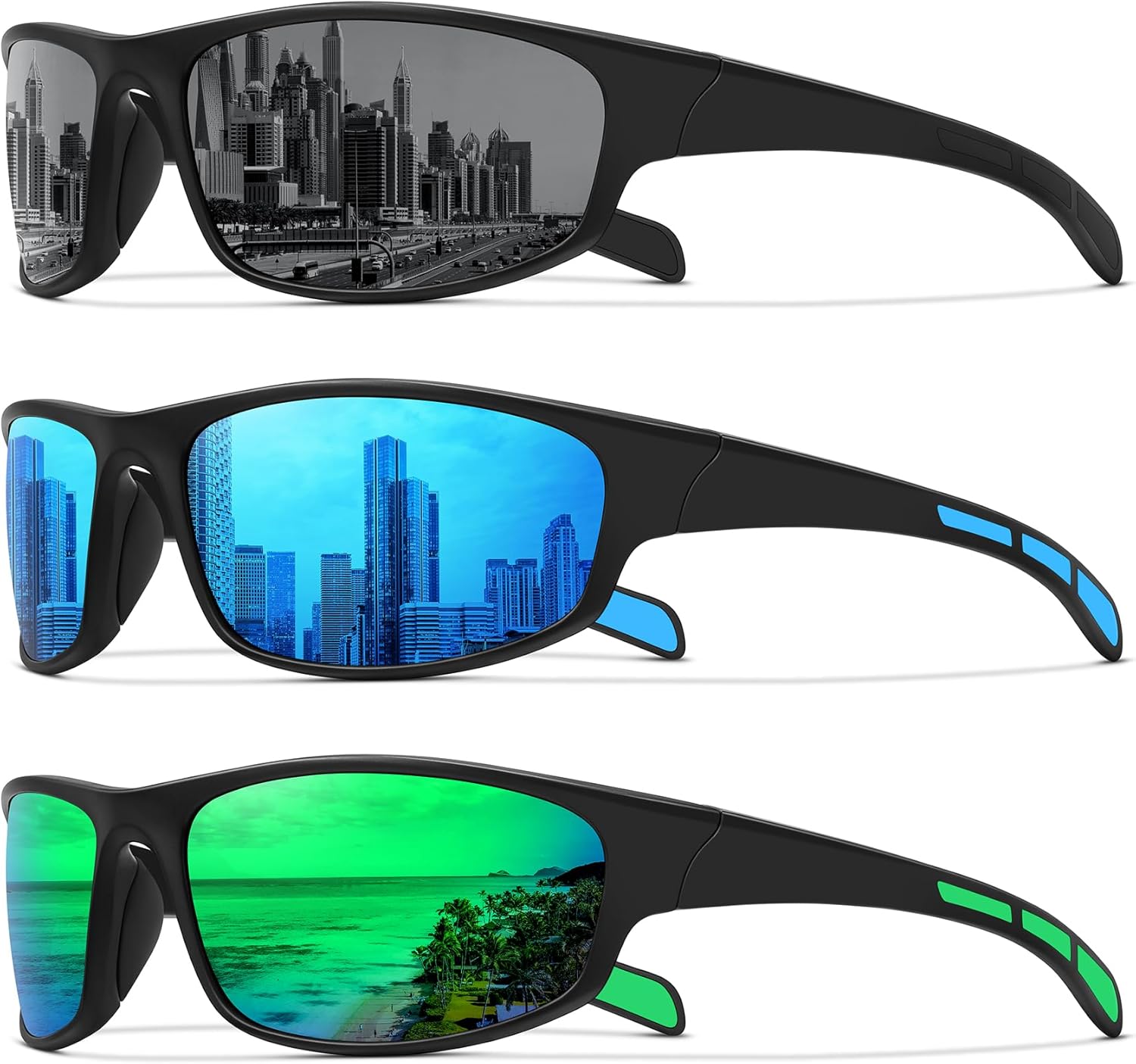 

Спортивные поляризованные солнцезащитные очки для мужчин и женщин, обтекаемой формы, для рыбалки, велоспорта, вождения, бега, с защитой от УФ-излучения Ofwin, Z 3pack-black+blue+green