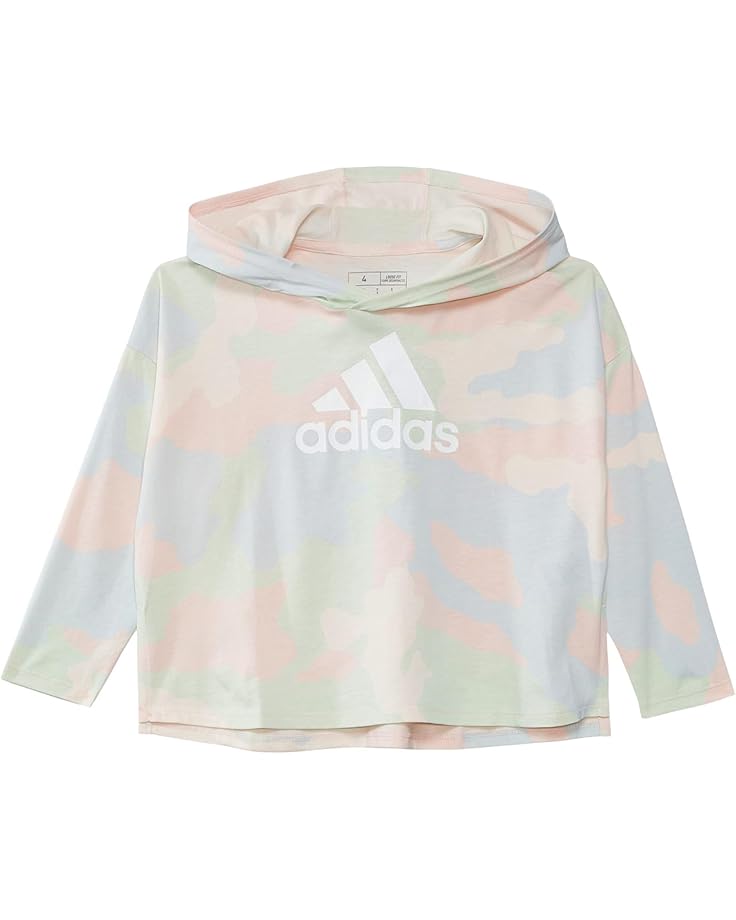 

Толстовка adidas Kids Aop Long Sleeve Curve Hem Hooded Tee, цвет Pink w Multi