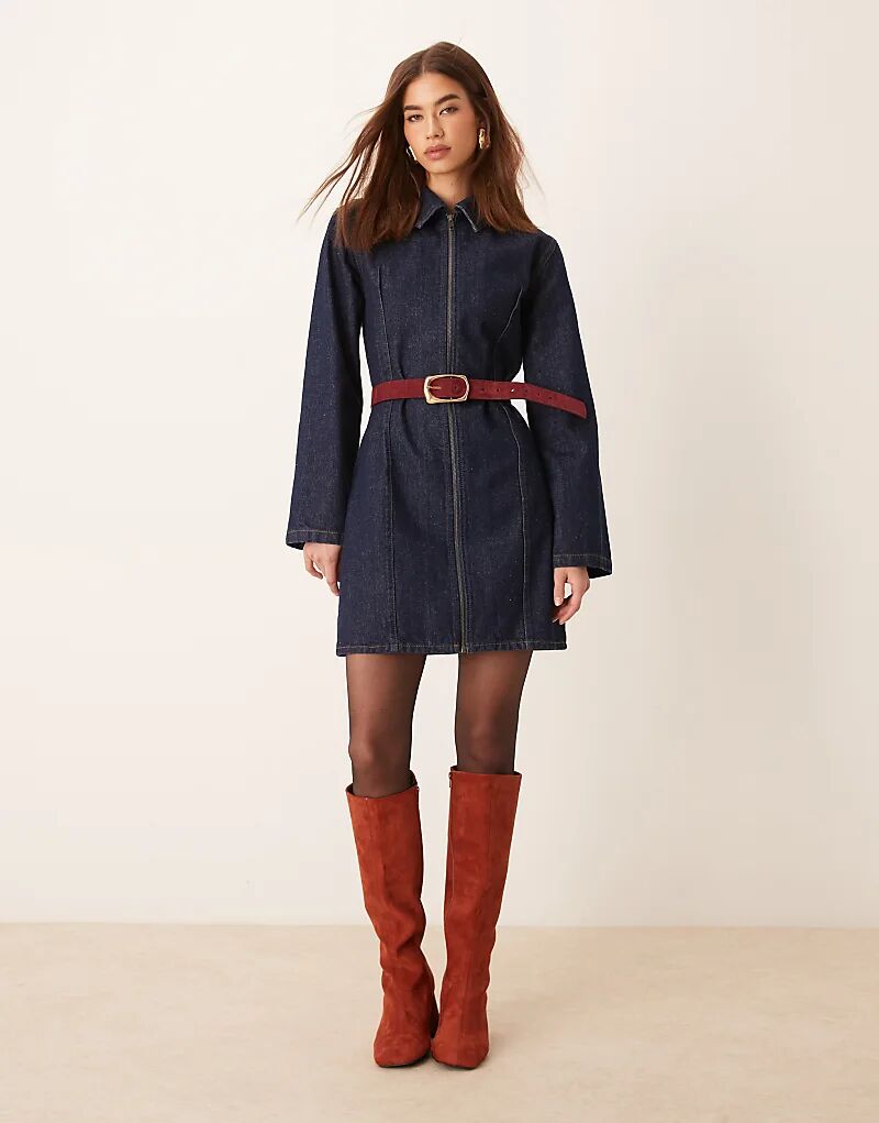 

Джинсовое мини-платье на молнии цвета индиго ASOS DESIGN