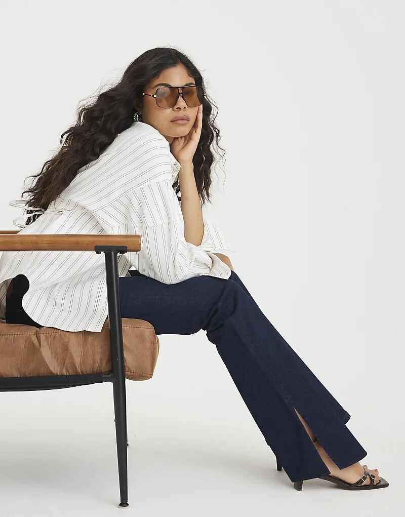 

Джинсы River Island Indigo с высокой посадкой, расклешенные, из денима, тёмные