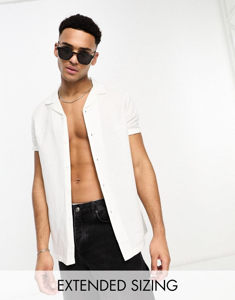 

ASOS DESIGN – белая льняная рубашка с кубинским воротником и закатанными рукавами