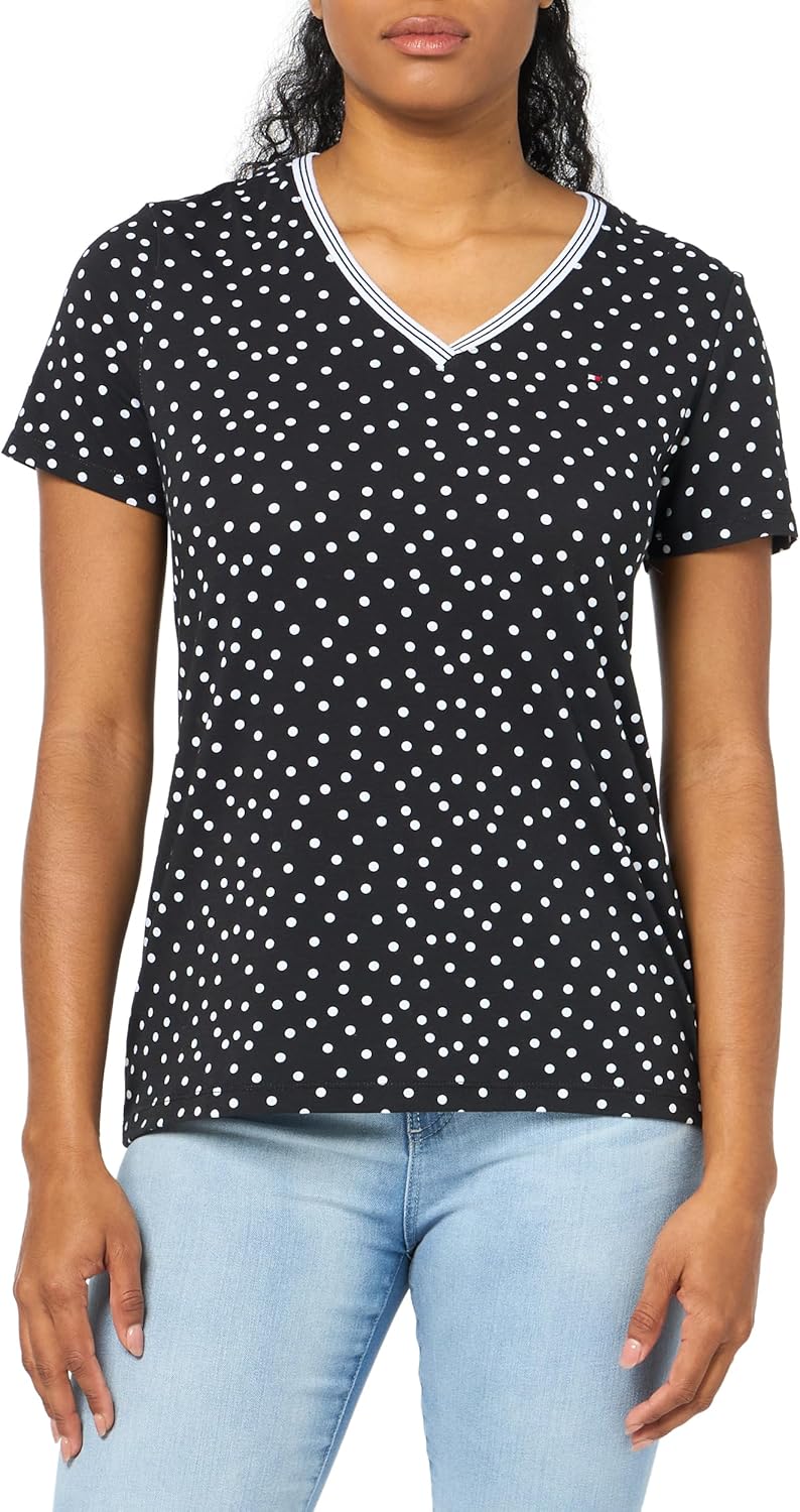 

Классические хлопковые футболки Tommy Hilfiger с V-образным вырезом для женщин, Black/Bright White, Белый, Классические хлопковые футболки Tommy Hilfiger с V-образным вырезом для женщин, Black/Bright White