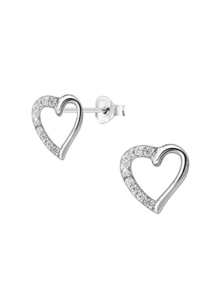 

Alexander York Серьги-гвоздики в форме сердца с ажурной отделкой из циркония, покрытые родием, из серебра 925 пробы, комплект из 2 штук