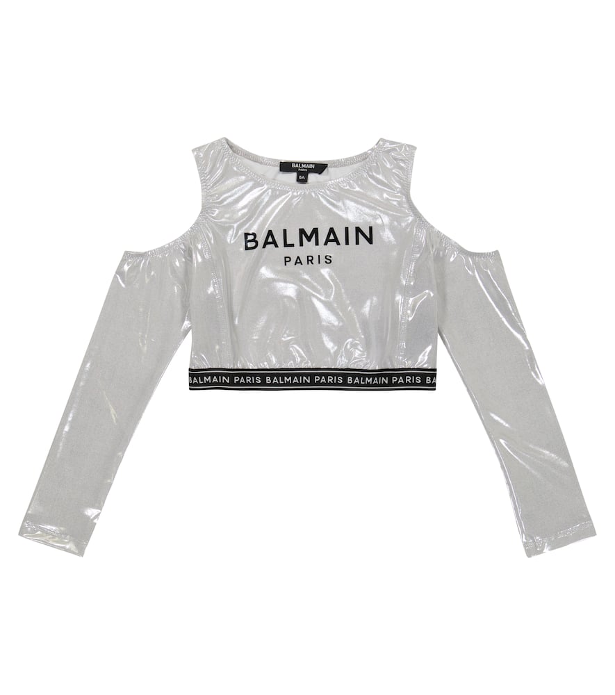 

Топ с открытыми плечами Logo Balmain Kids, 925ne-Argento/Nero