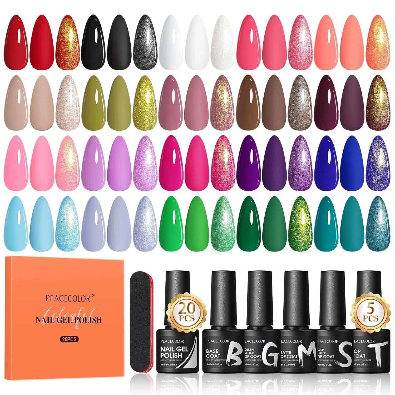 Набор УФ-гель-лаков PEACECOLOR из 25 предметов, 20 цветов Peacecolor, 20+5Pcs Gel Polish