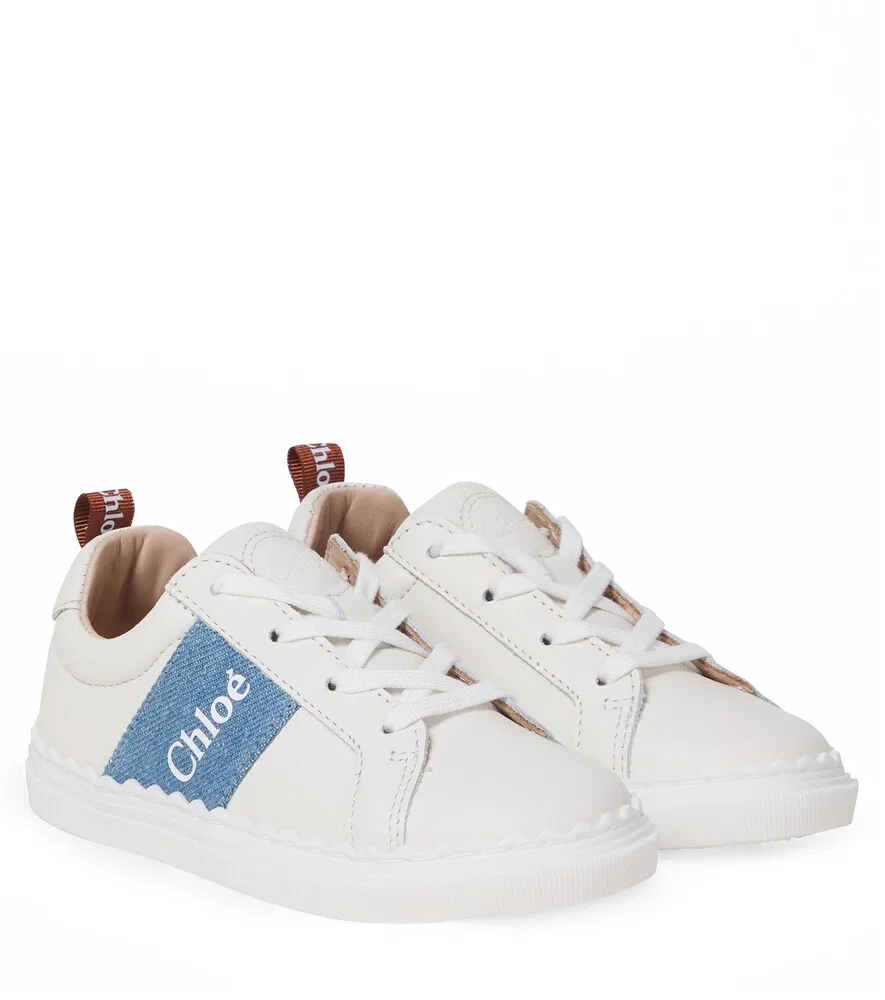 Кожаные кроссовки с логотипом и волнистым краем Chloé Kids, белый