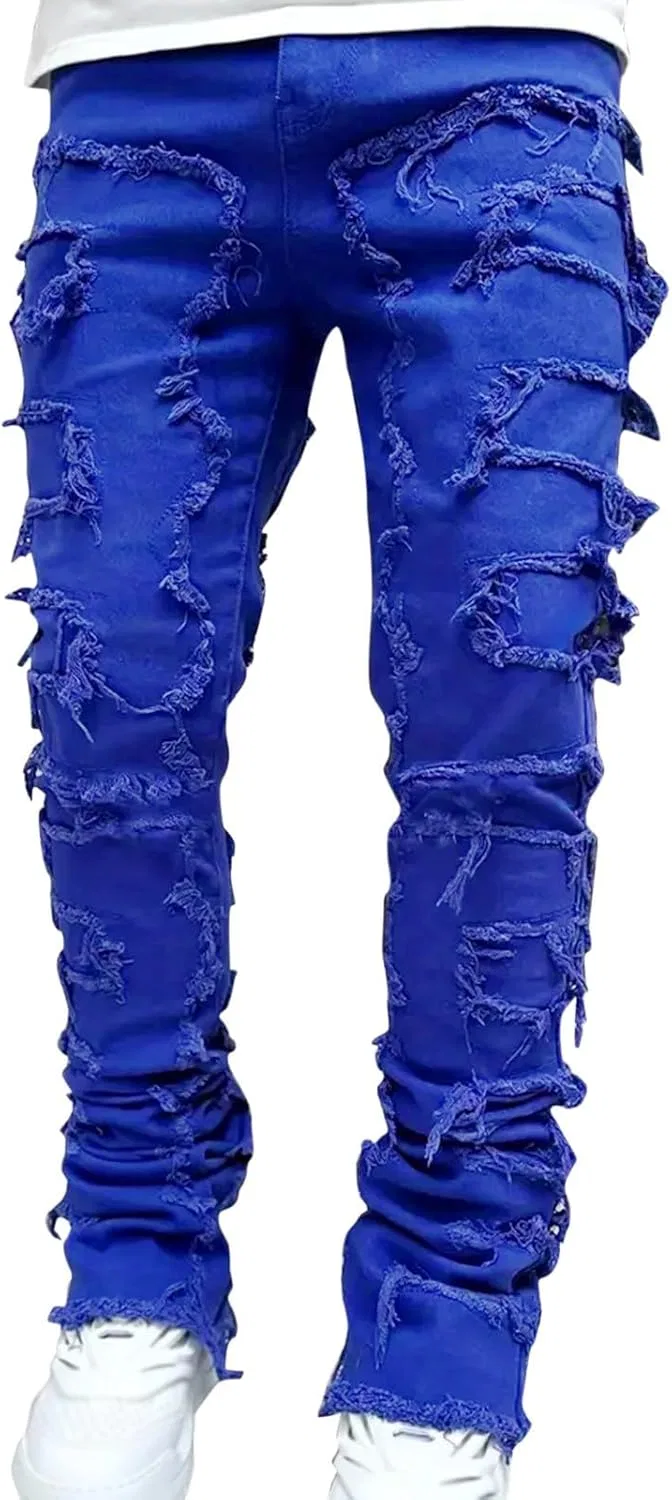 Джинсы прямые стрейч рваные Gothic, Blue